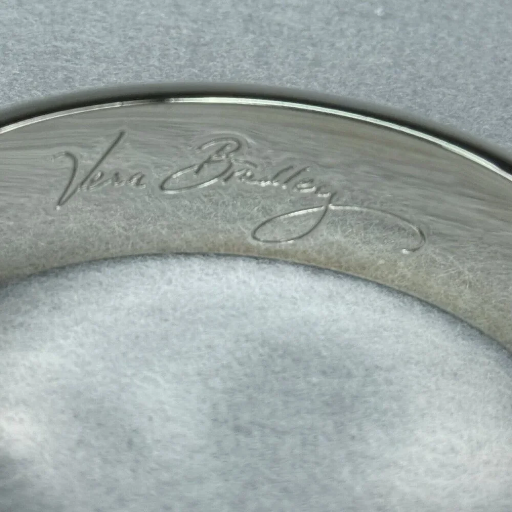 Vera Bradley Bracelet Paisley Meets Plaid Pink Silver Tone Clamper Bangle 7